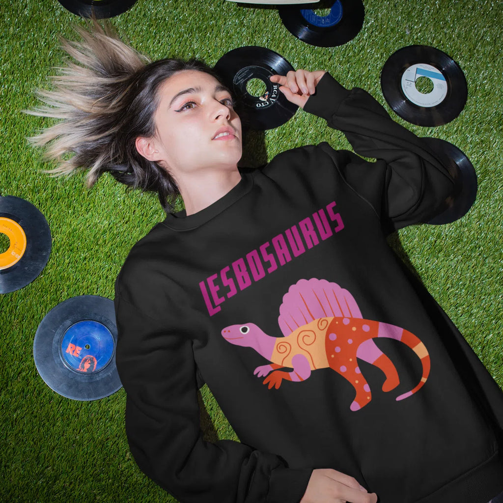 Black Lesbosaurus Unisex Sweatshirt by Queer In The World Originals sold by Queer In The World: The Shop - LGBT Merch Fashion