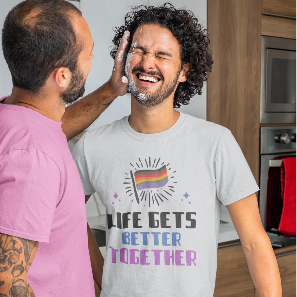 Light Blue Life Gets Better Together T-Shirt by Queer In The World Originals sold by Queer In The World: The Shop - LGBT Merch Fashion