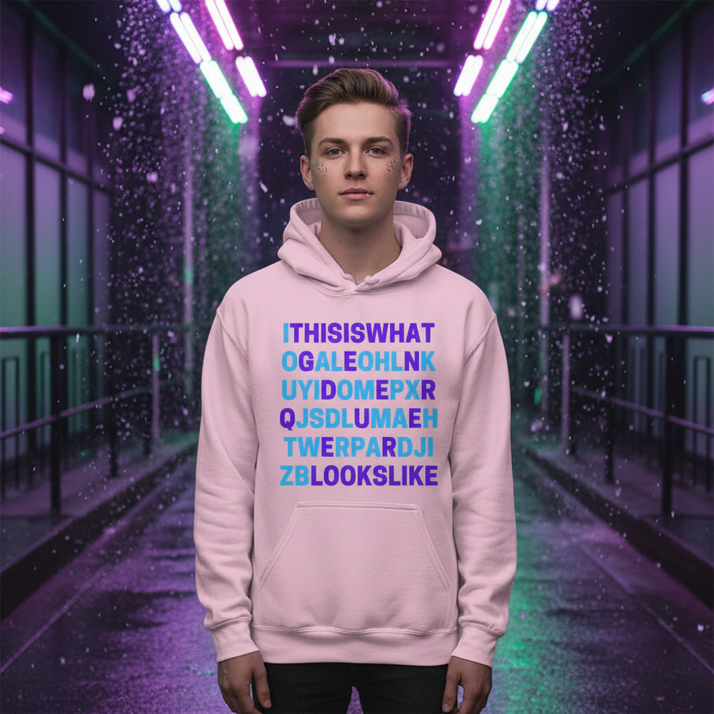 Person in a neon-lit corridor wears the This Is What GenderQueer Looks Like Unisex Hoodie, a stylish