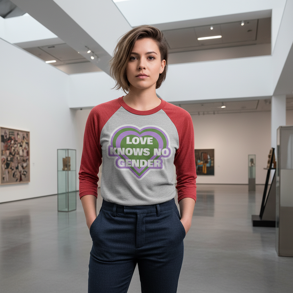 Genderqueer 3/4 sleeve raglan tee with 