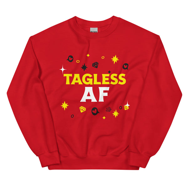 Red unisex crewneck sweatshirt with bold yellow and white 