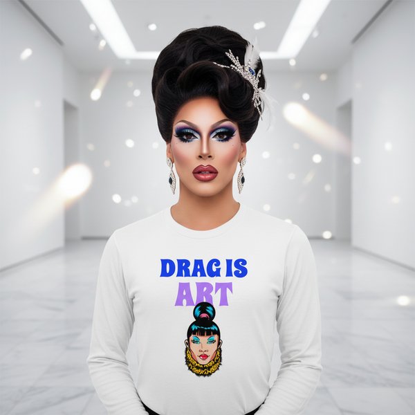 Drag Is Art unisex long sleeve tee, white, with 