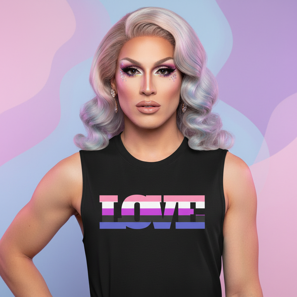 Genderfluid Love Muscle Top: black tank with 