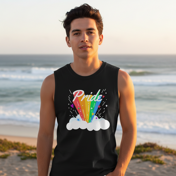 Pride Rainbow Muscle Top: sleeveless black tee, 