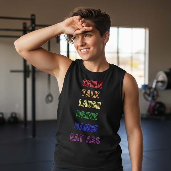 Black unisex muscle tee with 