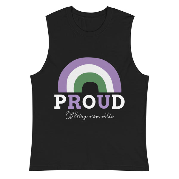 Black sleeveless muscle top with bold 