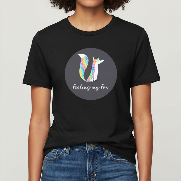 Unisex Feeling My Fox T-Shirt in soft cotton, with bold geometric fox art and 