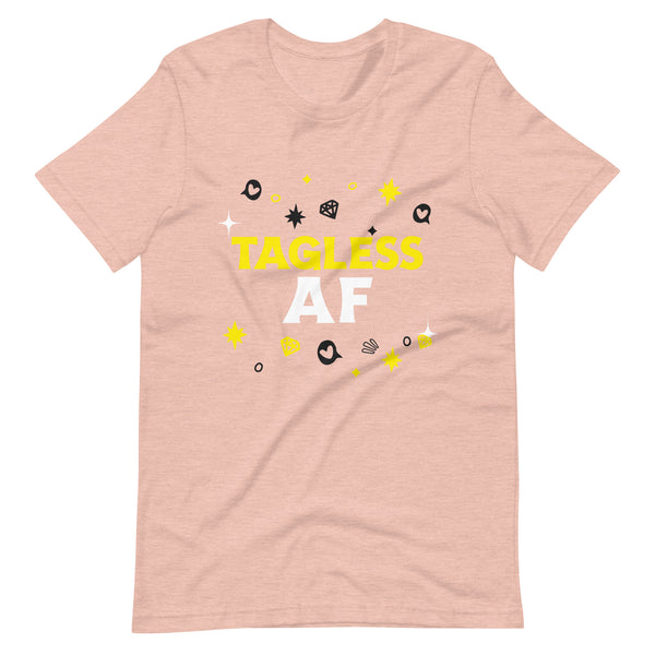 Light pink T-shirt with bold yellow and white 