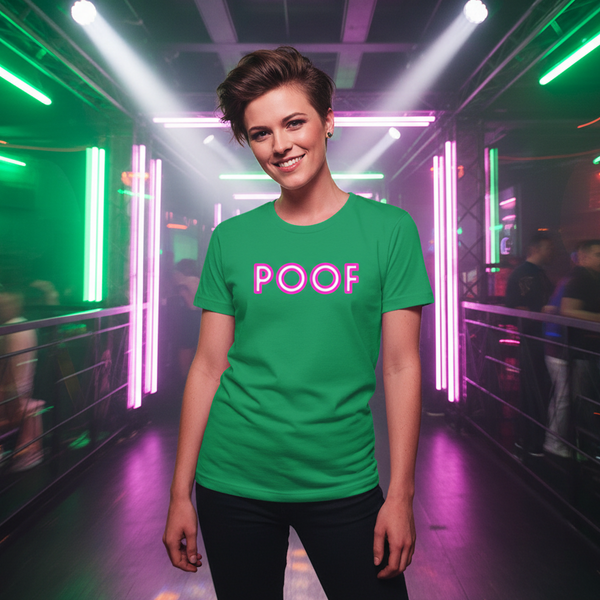 Green unisex pride tee with bold pink 