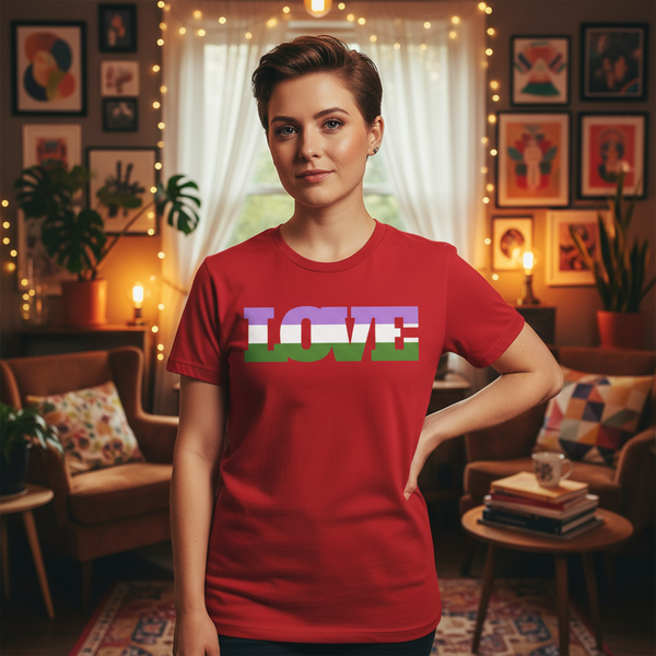 Genderqueer Love T-Shirt with bold multicolored 
