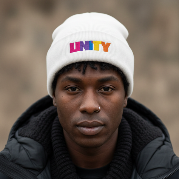 Unity Cuffed Beanie with bold, colorful 