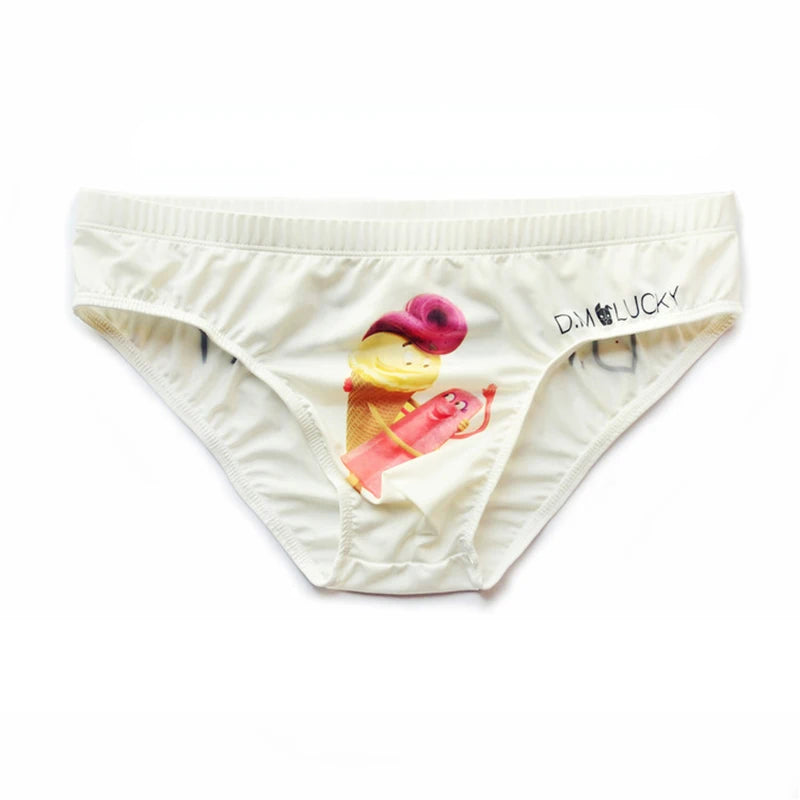 White people's brief underwear, front-facing brief underwear; briefs with “White Ice Cream Men's Tight Pouch” design
