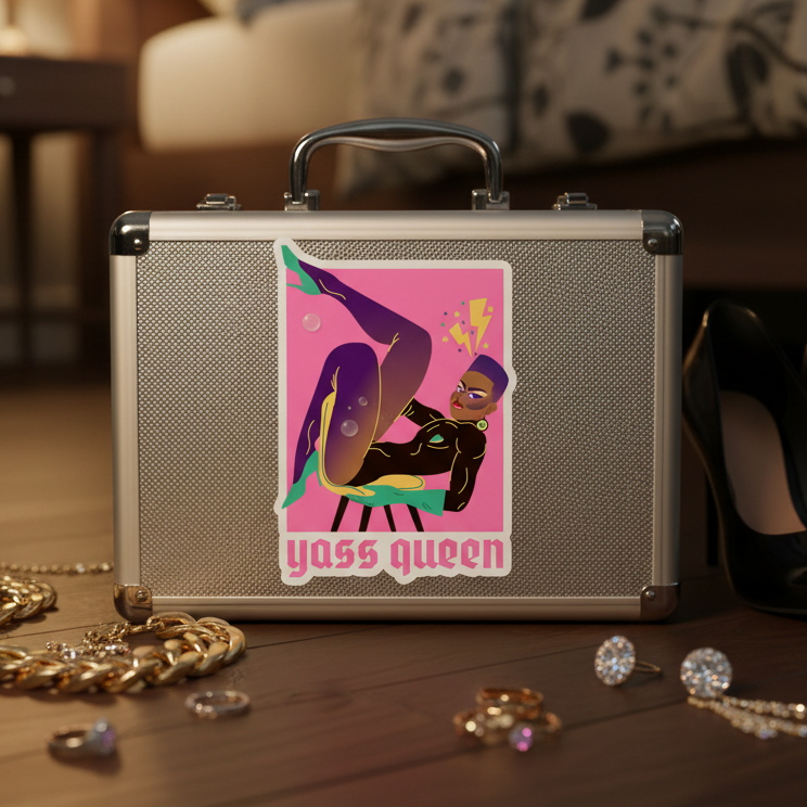 Yass Queen Bubble-Free Sticker, vinyl, with a bold purple figure and “Yass Queen” slogan