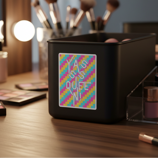 Black makeup organizer with a bold 
