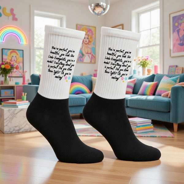 White and black crew socks with 