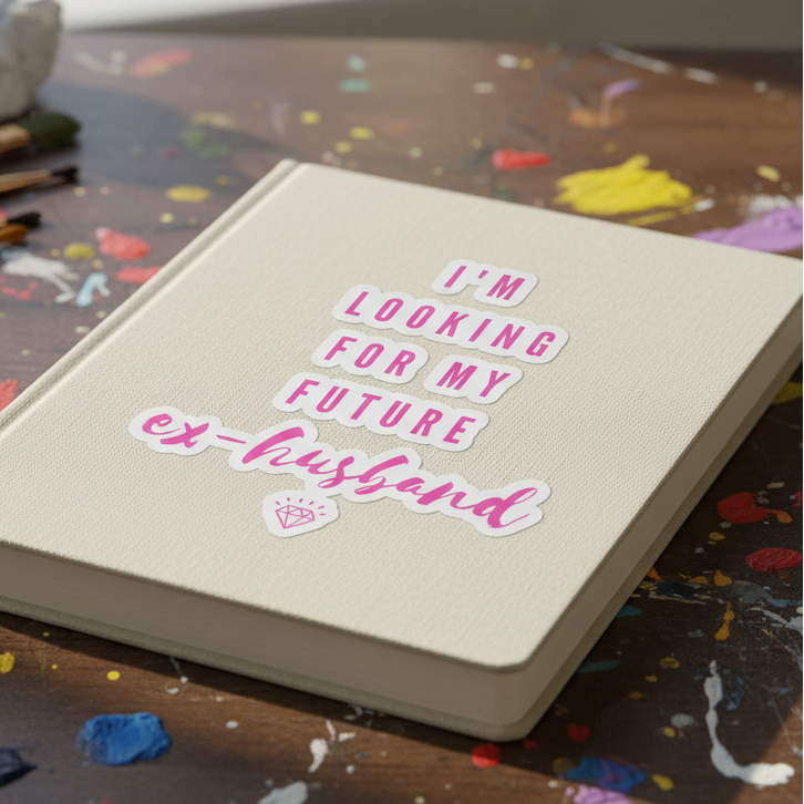You Look Like My Future Ex-Husband bubble-free stickers with pink and white text, diamond icon