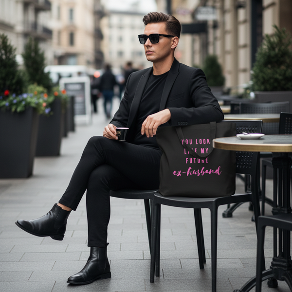 You Look Like My Future Ex-husband eco tote bag in pink letters on canvas
