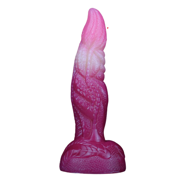 Maroon fantasy dildo with a ridged, creature-like shaft and wide textured base