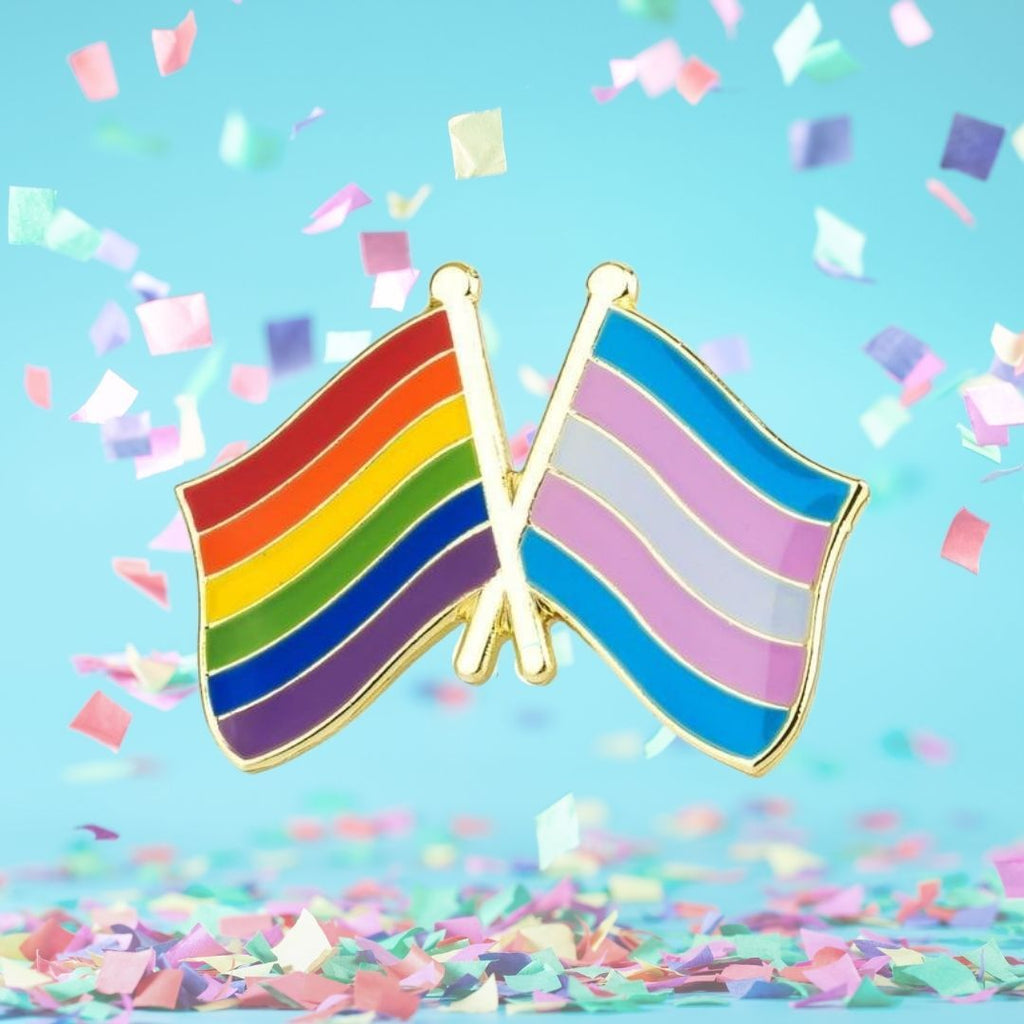  One Community Together - Trans + LGBT Flag Enamel Pin by Queer In The World sold by Queer In The World: The Shop - LGBT Merch Fashion