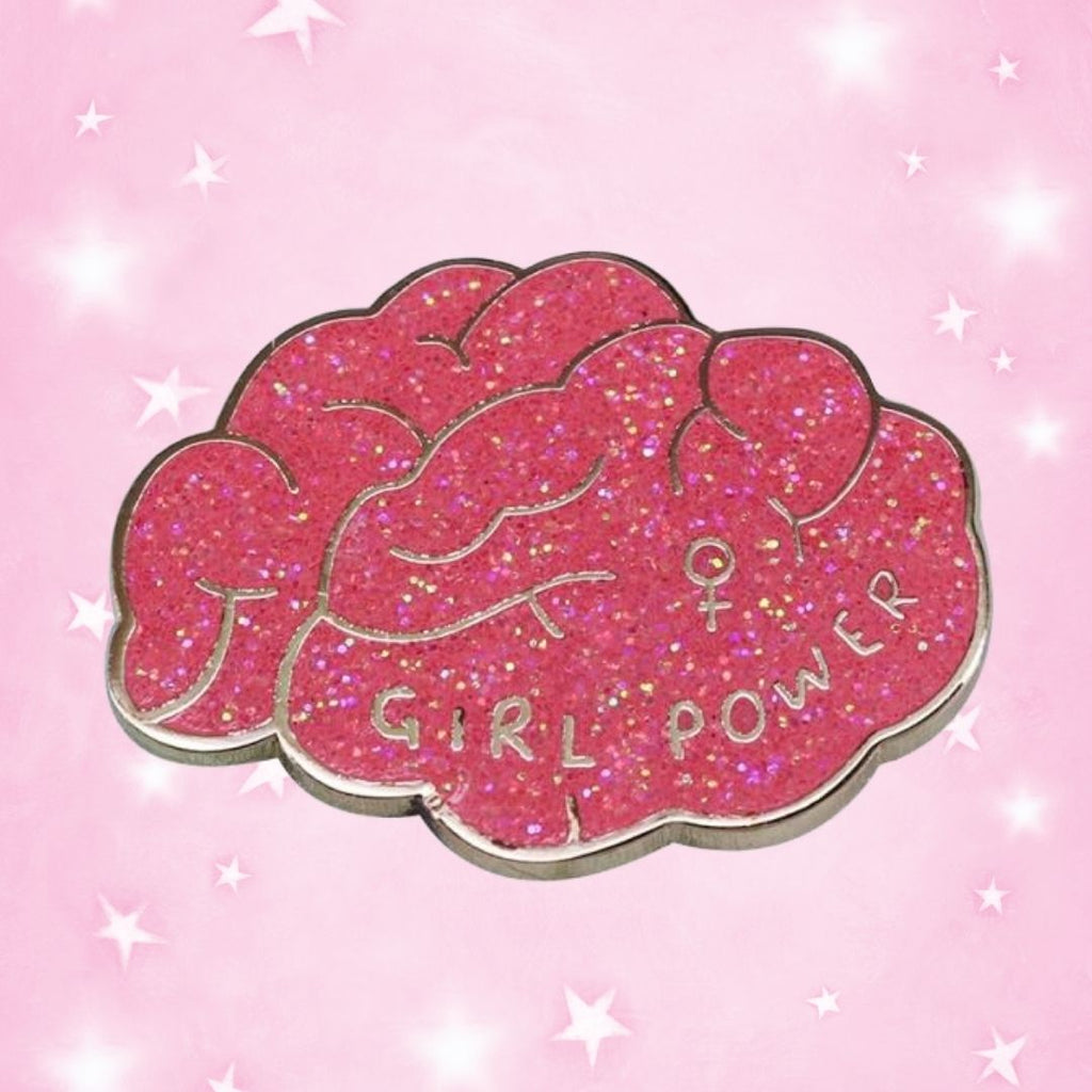  Girl Power Brain Enamel Pin by Queer In The World sold by Queer In The World: The Shop - LGBT Merch Fashion