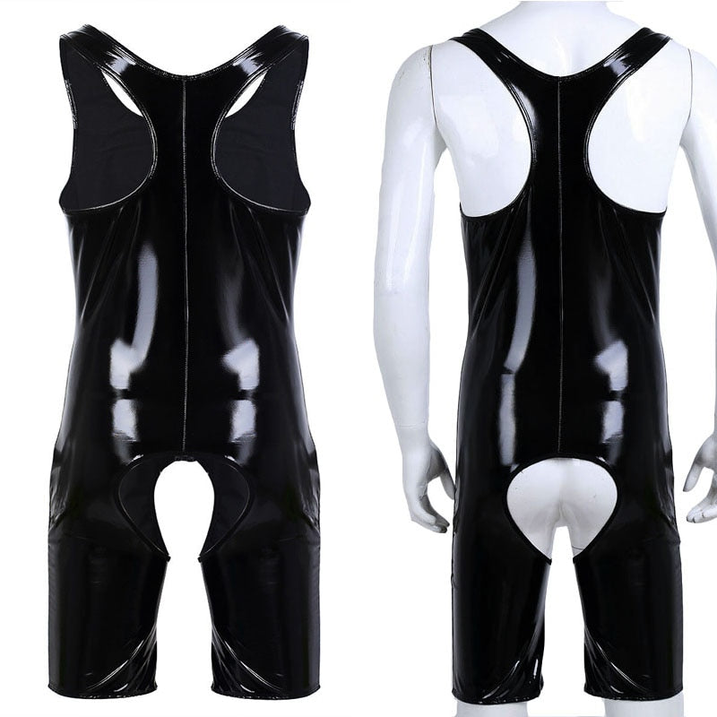 PVC Leather Mesh Kink Bodysuit