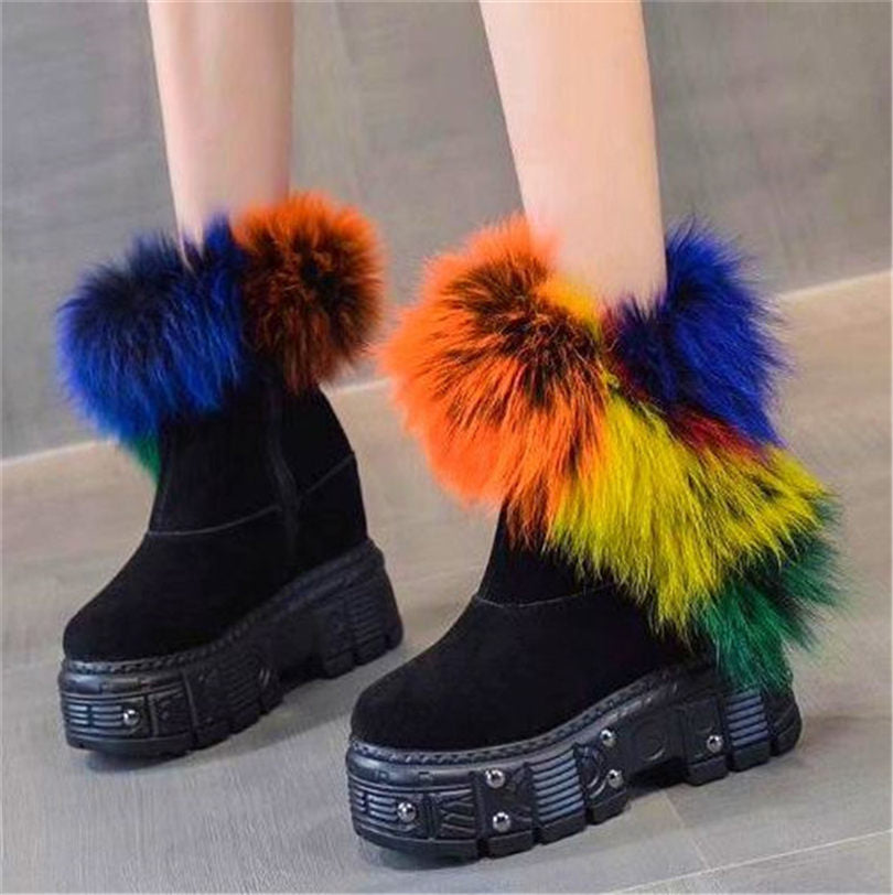 Multicolor fur boots Clearance