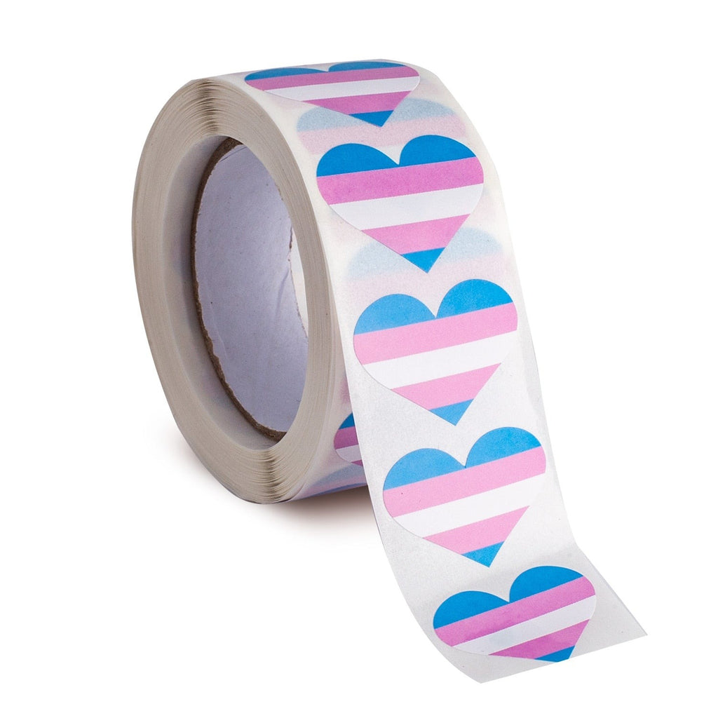 500 Transgender Pride Heart Stickers On A Roll
