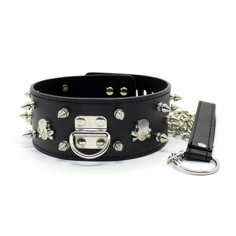 Skull'n'Spikes - Black BDSM Studded Collar + Lead by Oberlo sold by Queer In The World: The Shop - LGBT Merch Fashion