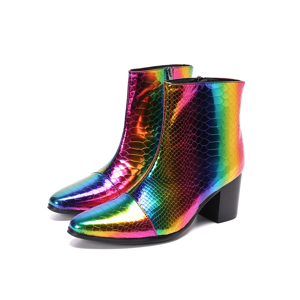 Rainbow Snakeskin Party Boots