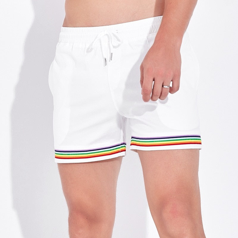 White Rainbow Pride Running Shorts by Queer In The World sold by Queer In The World: The Shop - LGBT Merch Fashion