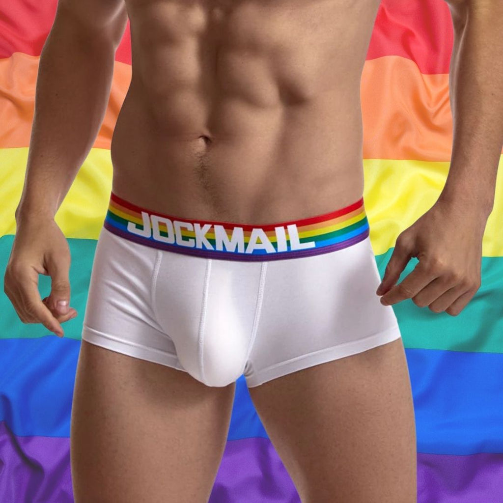 White Briefs Jockmail Pride Gay Boxer Briefs by Oberlo sold by Queer In The World: The Shop - LGBT Merch Fashion