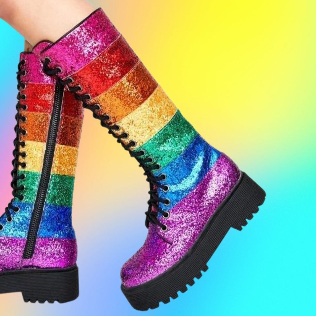  LGBT Pride Sequin Mid Calf Boots by Out Of Stock sold by Queer In The World: The Shop - LGBT Merch Fashion