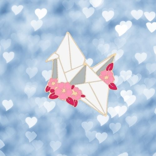  Floral Paper Crane Enamel Pin by Queer In The World sold by Queer In The World: The Shop - LGBT Merch Fashion