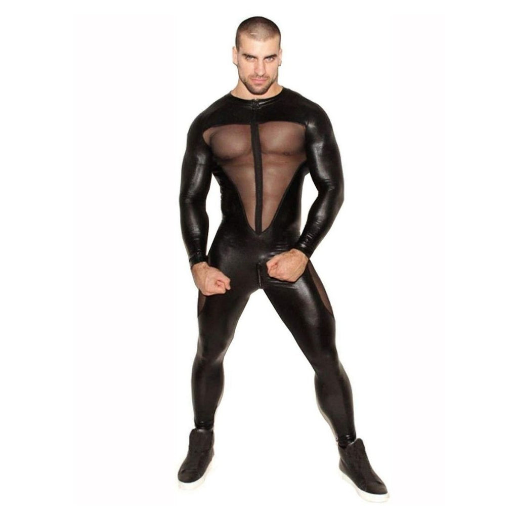 Black PVC Leather Mesh Kink Bodysuit by Queer In The World sold by Queer In The World: The Shop - LGBT Merch Fashion