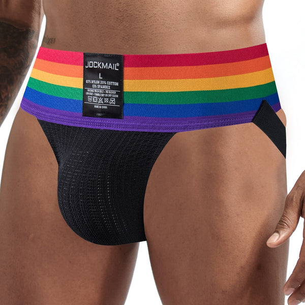 Black Jockmail Rainbow Pride Jockstrap by Queer In The World sold by Queer In The World: The Shop - LGBT Merch Fashion