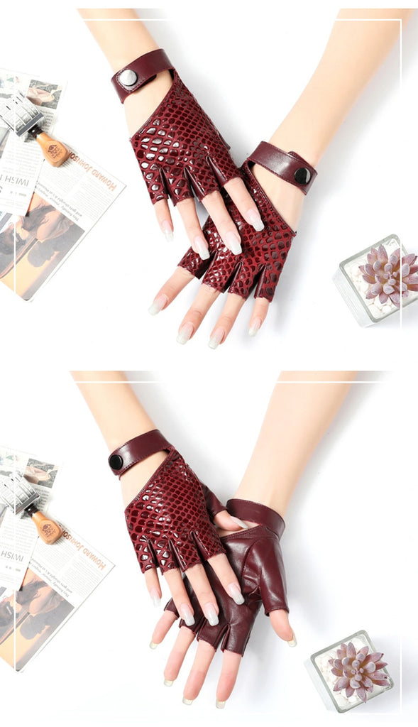 Synthetic Leather Gloves Half Finger Fingerless Fashion Lady