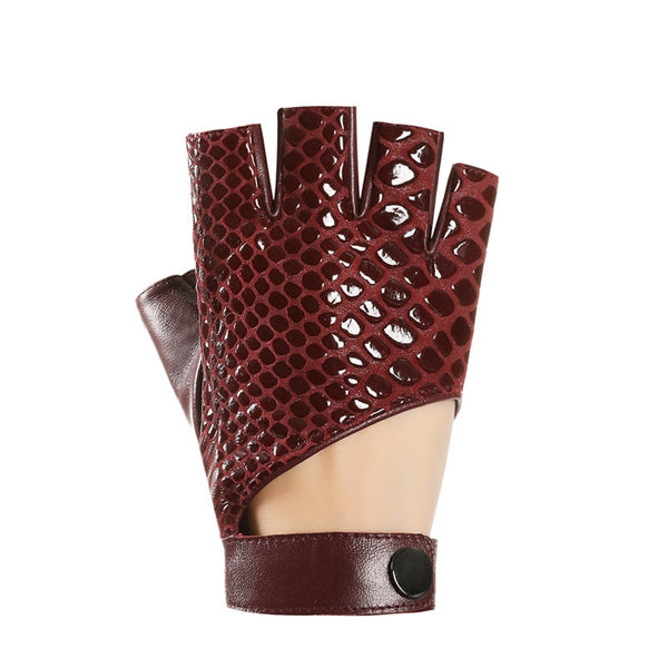 Womens Snakeskin Fingerless Leather Gloves