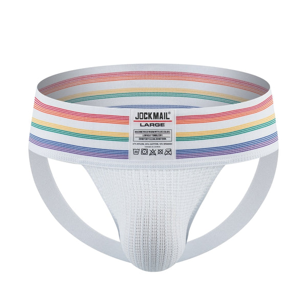 White Jockmail Rainbow Pride Supporter Jockstrap by Queer In The World sold by Queer In The World: The Shop - LGBT Merch Fashion