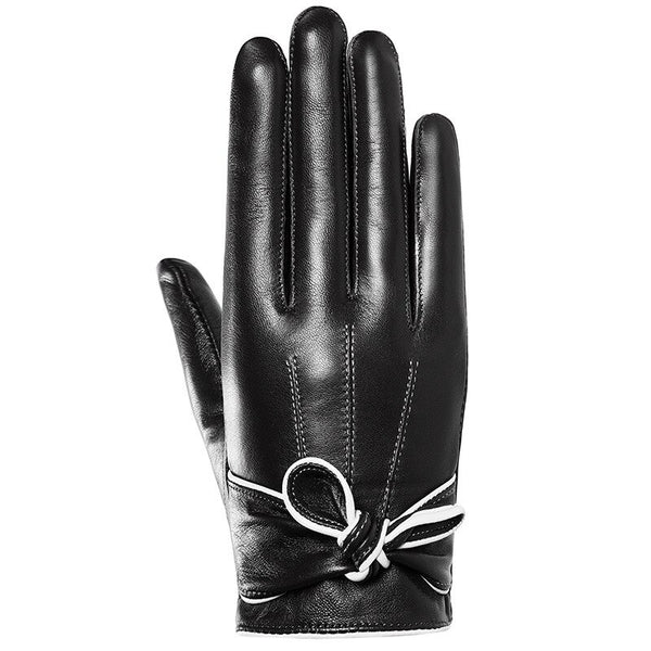 Winter Leather Gloves With Bow