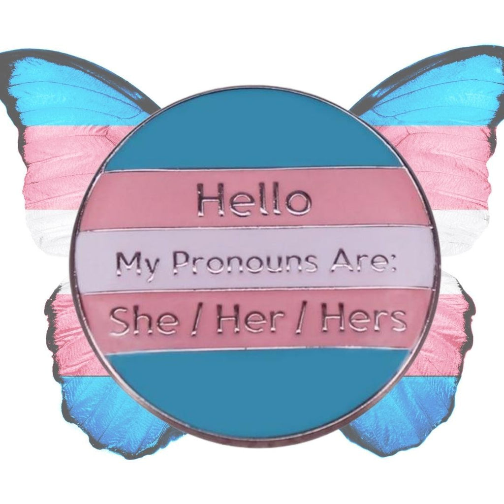  She/Her/Hers Trans Pride Enamel Pin by Queer In The World sold by Queer In The World: The Shop - LGBT Merch Fashion