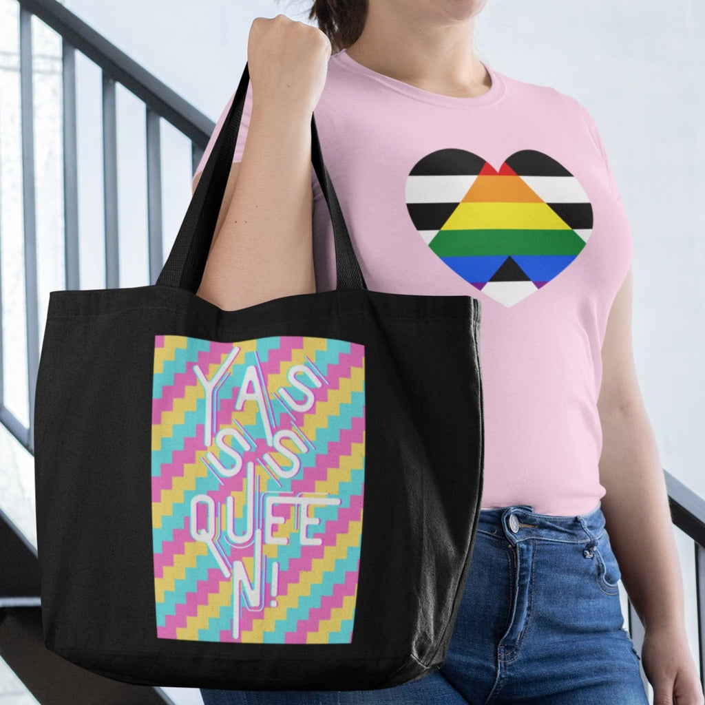 Black Yasss Queen Large Organic Tote Bag by Queer In The World Originals sold by Queer In The World: The Shop - LGBT Merch Fashion