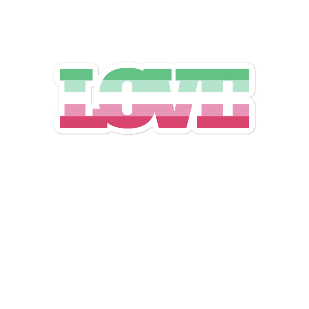 Abrosexual pride sticker with green, white, pink, and magenta stripes