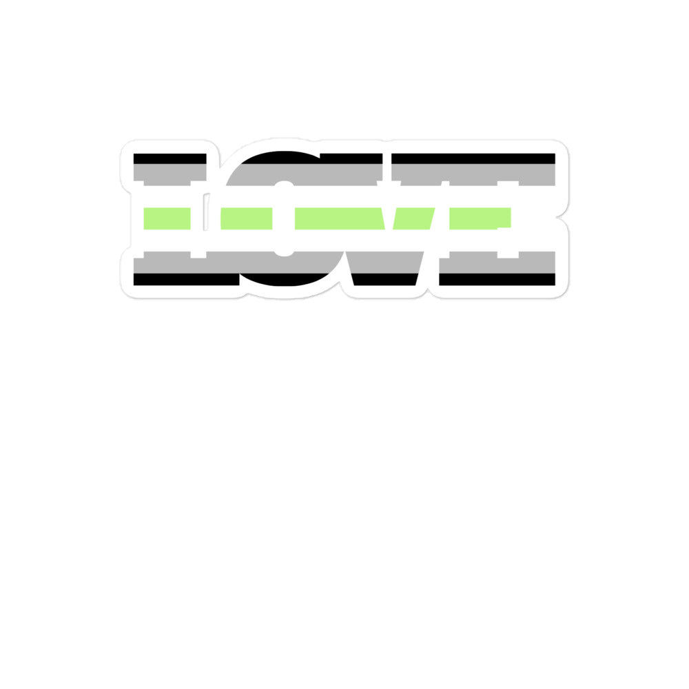 Agender Love sticker design with black, gray, and lime green horizontal bands