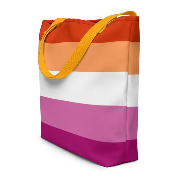 Yellow Lesbian Pride Extra Large Tote Bag by Queer In The World Originals sold by Queer In The World: The Shop - LGBT Merch Fashion