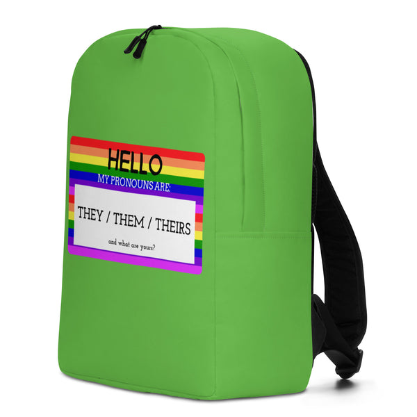  Hello My Pronouns Are They / Them / Theirs Minimalist Backpack by Queer In The World Originals sold by Queer In The World: The Shop - LGBT Merch Fashion