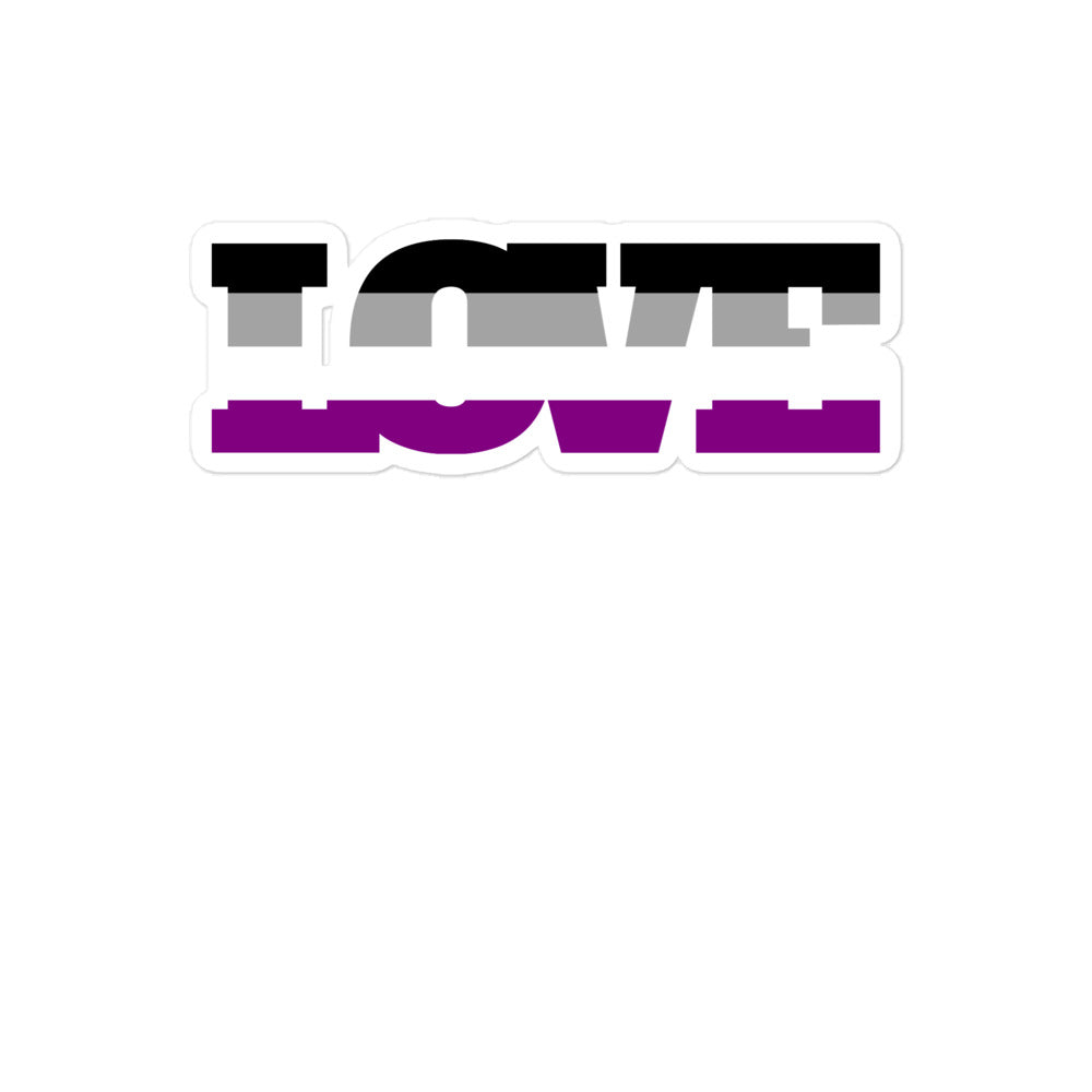 Asexual Love sticker with bold black, gray and purple layered lettering
