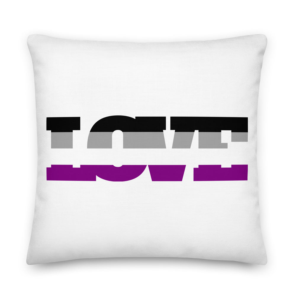 White square pillow with bold black and purple text reading “I’m ace, love”