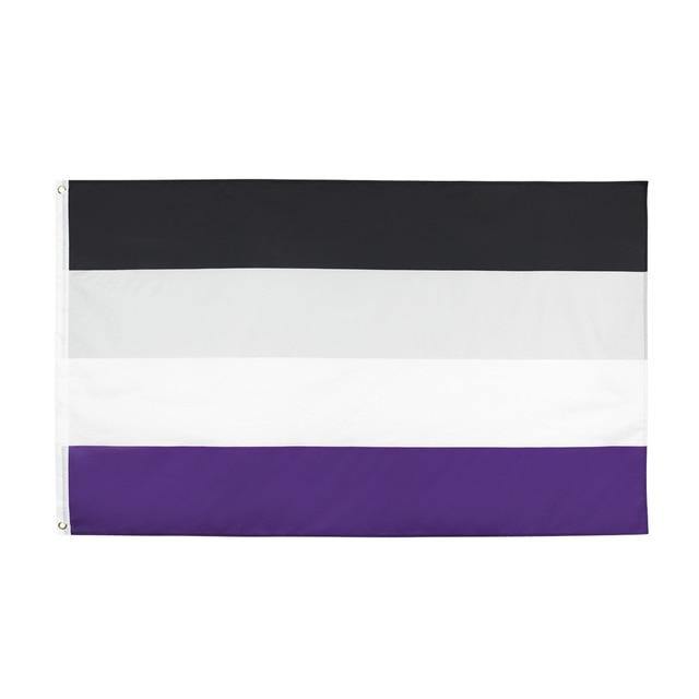 Asexual pride flag with black, gray, white, and purple horizontal stripes