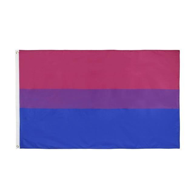 Bisexual Pride flag with pink, purple, and blue horizontal stripes on a white background