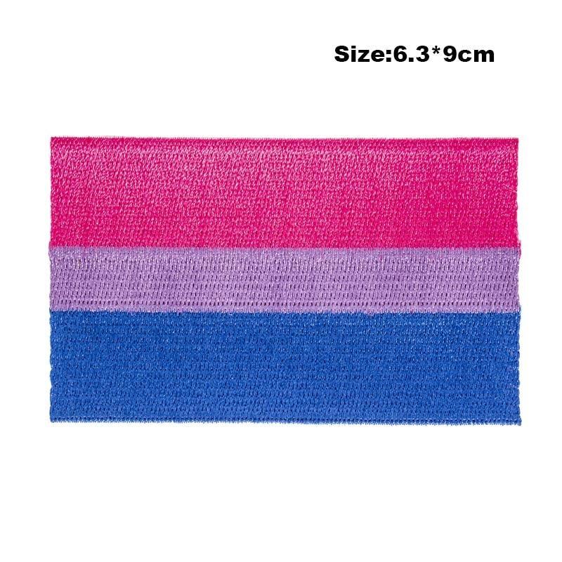 Bisexual Pride embroidered iron-on patch with pink, lavender, and blue stripes